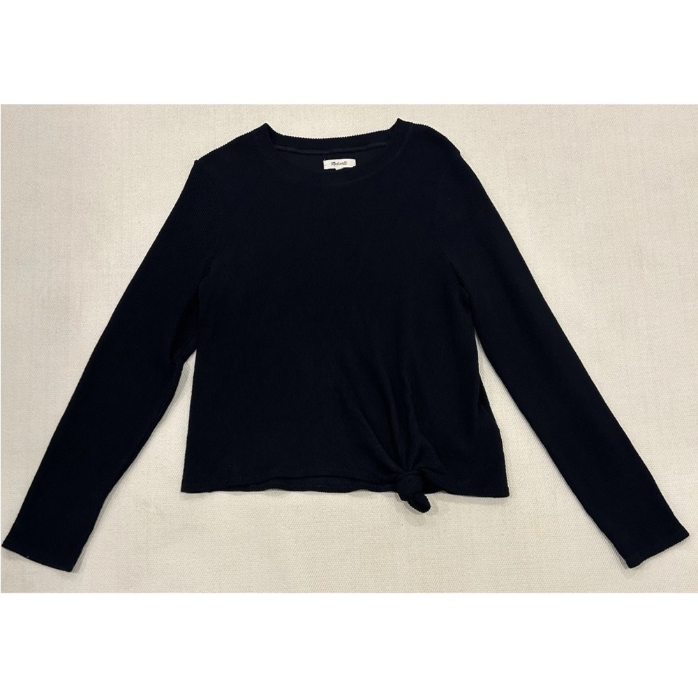 Madewell long sleeve ribbed knot front top black size large